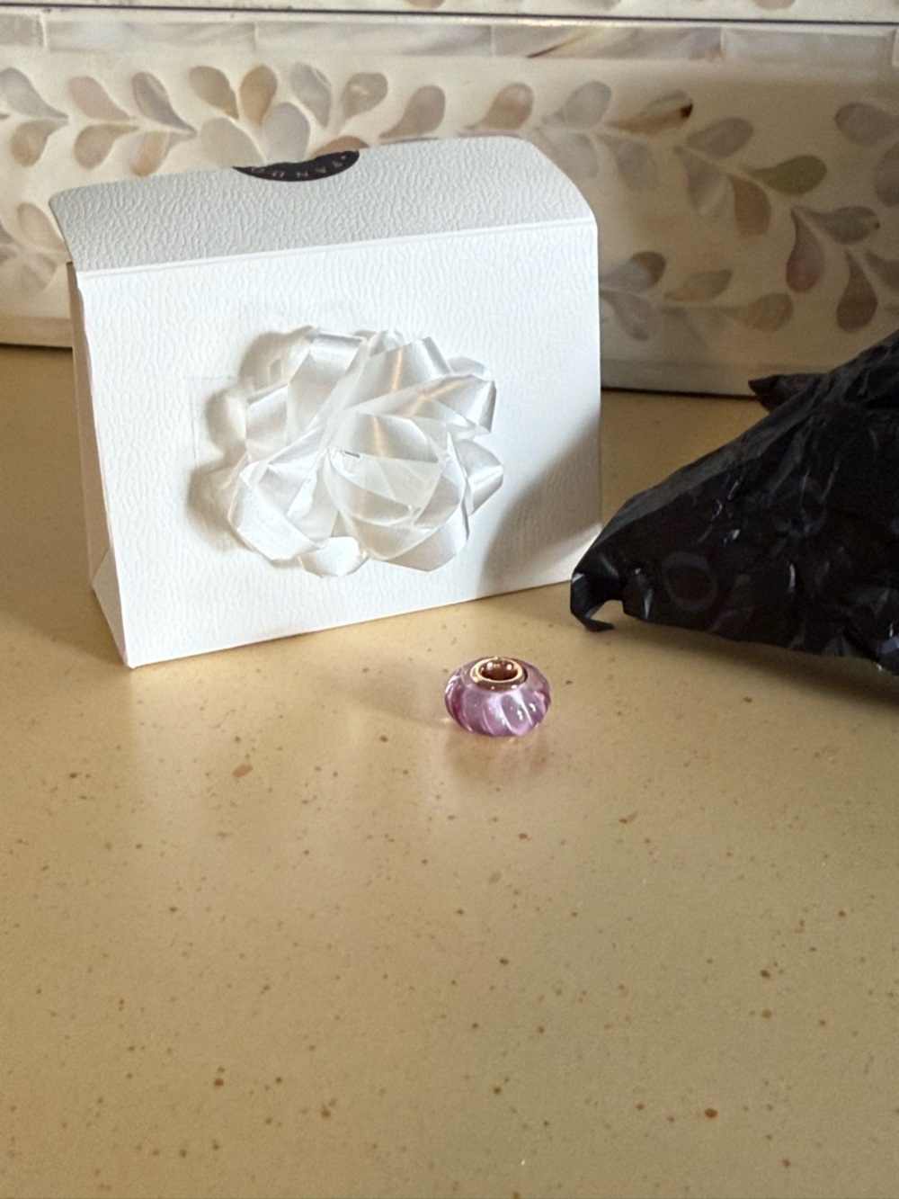 Pandora Lavender Pink Rose Gold Glass Spacer Charm